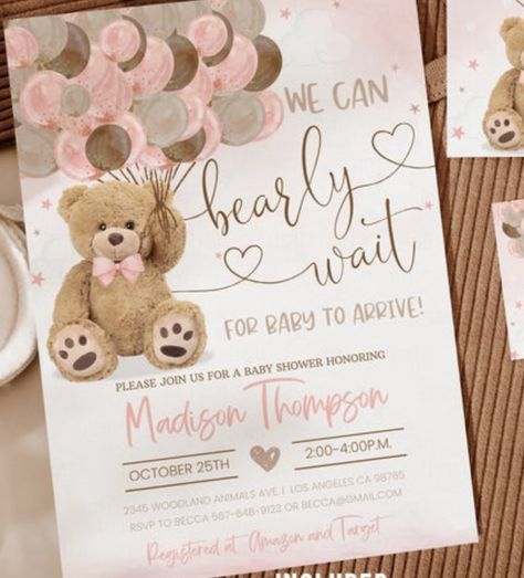 Pink Teddy Bear Baby Shower Theme, Bear Theme Baby Shower Girl, We Can Bearly Wait Girl Theme, Baby Shower Girl Bear Theme, Baby Girl Bear Shower Ideas, Bear Themed Baby Shower Ideas Girl, Bearly Wait Baby Shower Ideas Girl, Girl Bear Baby Shower Theme, Baby Girl Teddy Bear Shower Ideas