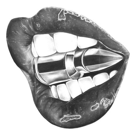 Bullet Tattoo Design, Bite Tattoo Ideas, Zombie Bite Tattoo, Lip Print Tattoos, Bite Tattoo, Bullet Drawing, Lips Tattoos, Bullet Tattoo, Kiss Tattoo