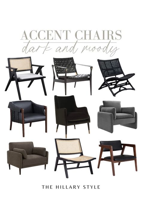 Add some drama to your space with a dark and moody accent chair. Visit to shop: Amazon home. Rattan chair. Wood chair. Metal chair. Oak chair. Linen chair. Velvet chair. Leather chair. Amazon accent chair. Look for less. Dupe. Luxury. Designer. Amazon decor. Amazon furniture. Black Rattan Accent Chair, Amazon Accent Chairs, Black Accent Chairs, Black Leather Recliner, Amazon Furniture, Black Accent Chair, Dark Living Rooms, Staging Ideas, Chair Metal