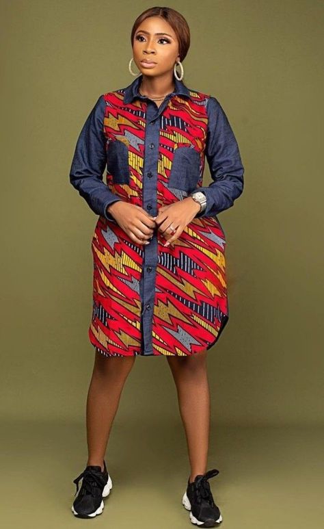 Slay in this beautiful Ankara shirt dress and look confidence and smart Ankara Short Flare Gowns, Short Flare Gown, Ankara Shirt Dress, African Shirt Dress, Ankara Shirt, African Print Shirt, Ankara Short, Short African Dresses, African Fashion Skirts