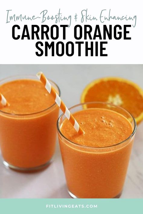 Want healthy, glowing skin? Get the recipe for this carrot orange smoothie that is packed with antioxidants, vitamin A and vitamin C! It's a great immune booster, too! Get the recipe here >> https://www.fitlivingeats.com/glow-baby-glow-carrot-orange-smoothie/ #smoothierecipe #smoothie #recipe #orangesmoothie #carrotsmoothie #healthyskin #immuneboostsmoothie #immuneboost #immunesupport Carrot Smoothie Recipe, Açai Bowls, Nutribullet Pro, Orange Smoothie Recipes, Blendtec Recipes, Night Oats, Recipe Smoothie, Smoothies Healthy, Carrot Smoothie