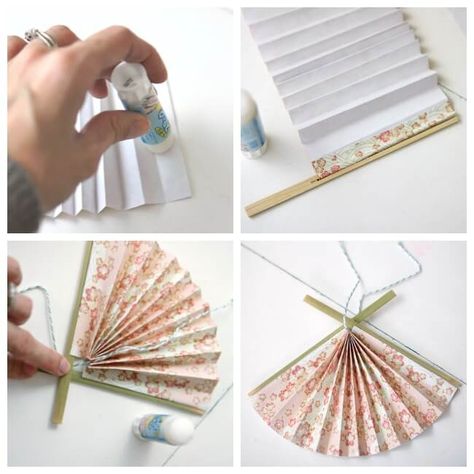 Japanese Paper Fan Ornament Japanese Decor Ideas Diy, Diy Japanese Fan, Japanese Party Decorations Diy, Japanese Paper Crafts, Diy Japanese Decor, Japanese Birthday Party Ideas, Paper Fans Diy, Japan Decoration, Japanese Christmas Cards