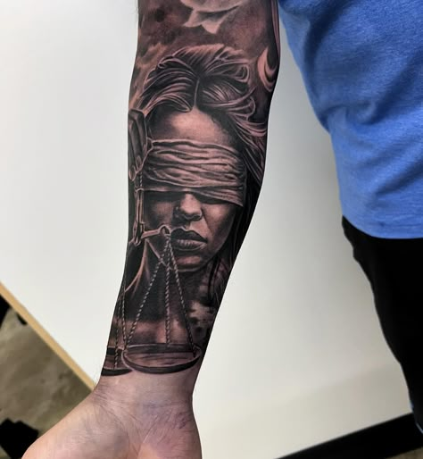 Lady justice tattoo I did the other day. Justice Tattoo Men, Justice Tattoo Design, Lady Justice Tattoo Design, Philosophy Tattoo, Lady Justice Tattoo, Philosophy Tattoos, Greek Goddess Tattoo, Justice Tattoo, Colorful Butterfly Tattoo