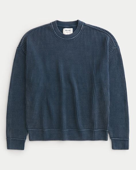 Men's Boxy Crew Sweater | Men's Tops | HollisterCo.com Wardrobe Wishlist, Men's Tops, Soft Sweater, Softest Sweater, Acid Wash, Old Money, Work Outfit, Hollister, Vintage Inspired