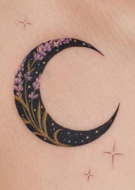 Druid Tattoo, Astronomy Tattoo, Lavender Tattoo, Moon Tattoos, Crescent Moon Tattoo, Witch Tattoo, Moon Tattoo Designs, Tattoo Designs And Meanings, Subtle Tattoos