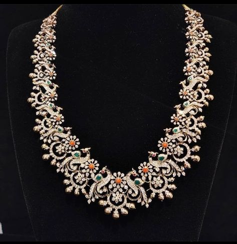 Diamond Haram, Diamond Jewlery, Wedding Jewelry Sets Bridal Jewellery, Bridal Diamond Necklace, Temple Jewelry Necklace, Trendy Jewellery, Indian Wedding Jewelry Sets, Long Haram, Antique Necklaces Design