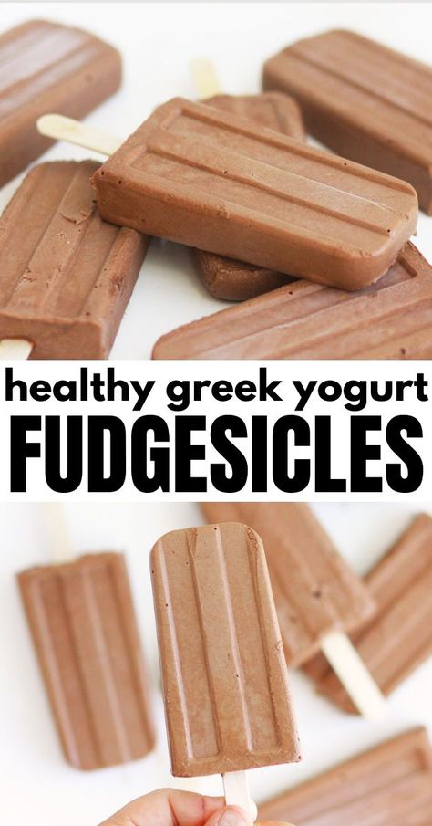 Healthy Fudgesicles, Frozen Yogurt Popsicles, Healthy Popsicle Recipes, Chocolate Popsicles, Healthy Homemade Snacks, Healthy Popsicles, Honey Cream, Yogurt Popsicles, Healthy Greek Yogurt