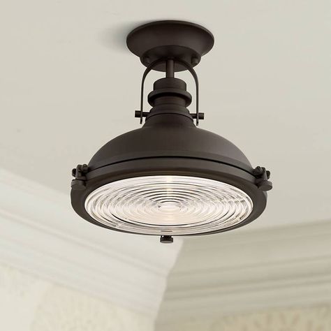 Verndale 11 3/4" Wide Bronze Industrial Ceiling Light - #9K016 | Lamps Plus Front Porch Ceiling Light, Whipstaff Manor, Industrial Studio, Industrial Ceiling Light, Bronze Ceiling Lights, Farmhouse Style Lighting, Farmhouse Light, Mill House, Industrial Ceiling Fan