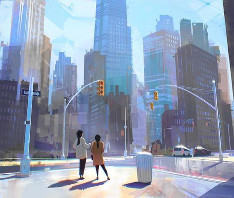 City Background Painting, Cityscape Art Painting, Big City Illustration, Landscape City Drawing, City Digital Painting, How To Draw City, City Aesthetic Painting, Environment Concept Art City, Graphic Reduction