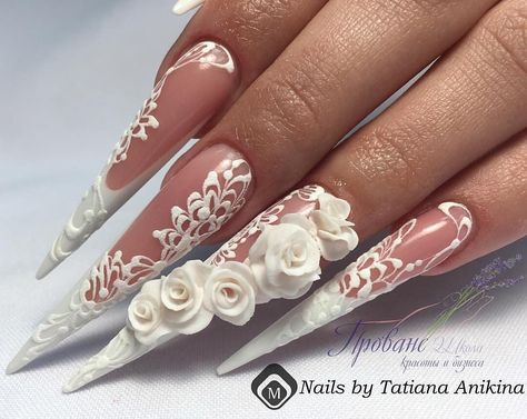 Lace Wedding Nails, Bridal Nails Designs, Stiletto Nail Art, Lace Nails, Diy Acrylic Nails, Nails Design With Rhinestones, Stiletto Nails Designs, Nail Art Designs Diy, Nail Art Wedding