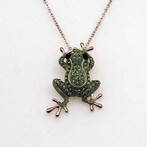 Frog Rose Gold Color Green Crystal Stone Charm Statement Necklaces & Pendants Animal Jewelry For Women Fashion Boho Necklace - Necklace - AliExpress Gold Green Necklace, Frog Jewelry, Frog Necklace, Crystal Statement Necklace, Vintage Rose Gold, Long Chain Necklace, Green Crystal, Silver Brooch, Crystal Necklace Pendant