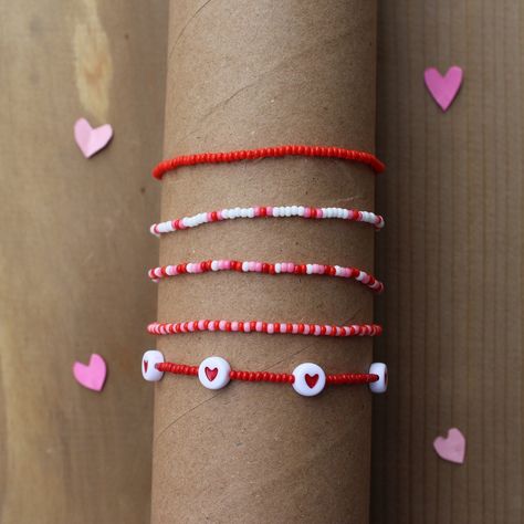 Valentines Day Bracelets | valentines gift, minimal beaded bracelets Seed Beads Design, Valentines Beaded Bracelet Ideas, Valentines Seed Bead Bracelets, Valentine’s Day Bracelet Ideas, Mini Beads Bracelet, Valentine Bracelets, Valentines Day Bracelet, Tiny Bead Bracelet, Valentines Bracelets