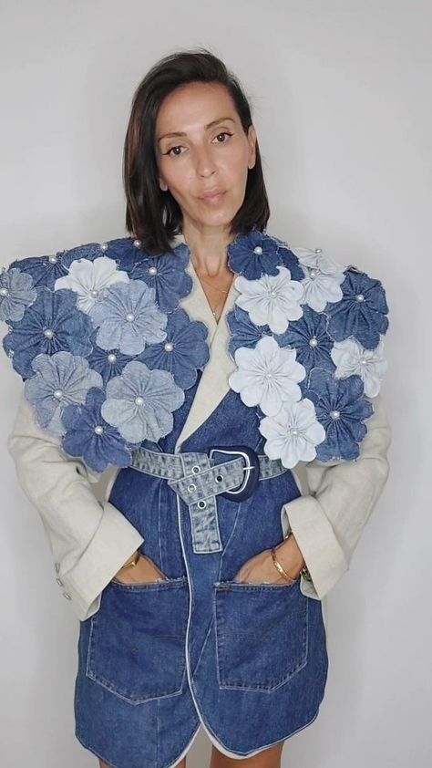 ☆ sɪᴠᴀɴ ᴘᴇʀᴇᴢ ᴍᴀʟᴜʟ ☆ | FLOWER DENIM TOP THE TUTORIAL! #denim #upcycledclothing #upcycled #flower #denimstyle #upcycle #denimondenim | Instagram Denim Flowers Diy How To Make, Hair Ideas Medium, 2025 Spring, Denim Scraps, Hoco Hair Ideas Straight, Hoco Hair Ideas Ponytail, Hoco Hair Ideas Down, Hoco Hair Ideas Medium, Flower Texture