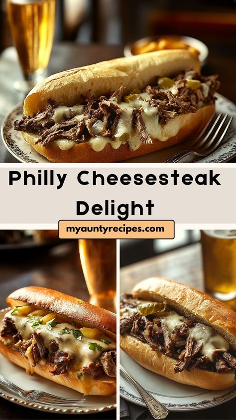 Make your own Easy Philly Cheesesteak Sandwich at home! With thinly sliced beef, melted cheese, and sautéed onions and peppers, this sandwich is a delicious and quick option for any meal. Ready in minutes, it delivers the authentic Philly cheesesteak experience with minimal effort, making it a great choice for busy weeknights or casual gatherings. Authentic Philly Cheese Steak Recipe, Sliced Beef Recipes, Philly Cheese Steak Sandwich Recipe, Homemade Philly Cheesesteak, Philly Cheesesteak Recipe, Best Philly Cheesesteak, Philly Sandwich, Sandwich Melts, Cheesesteak Sandwich