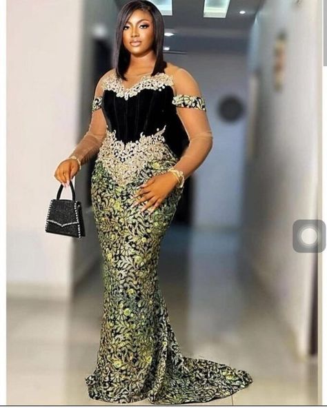 2021/2022 Latest and Sexy Aso Ebi Lace Gown Styles. - Ladeey Velvet Mix With Lace Style, Lace And Crepe Combination Styles, Black And Gold Lace Asoebi Styles, Lastest Style For Lace Gown 2023, Lastest Style For Lace Gown 2021, Simple Lace Dress Styles Nigerian, Owanbe Styles For Lace Straight Gown, Corset Lace Styles, Lace Material Styles