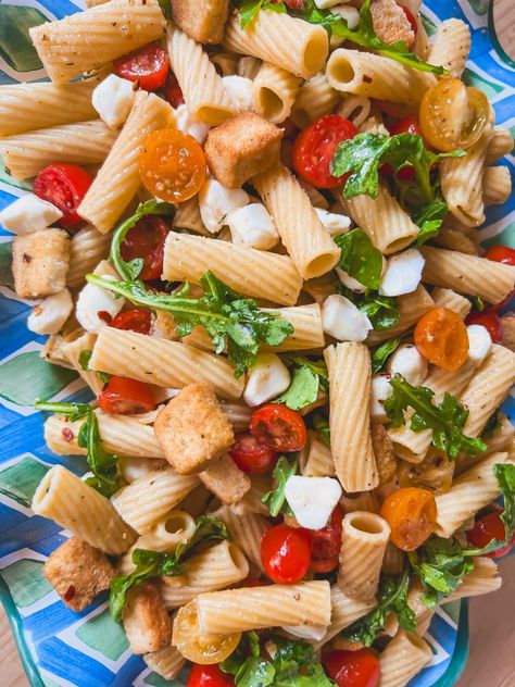 You Will Love This Hot Honey Pasta Salad! - Hot Honey Pasta Salad, Honey Pasta, Homemade Hot Honey, Salad For Summer, Arugula Pasta, Summer Picnic Food, Goat Cheese Pasta, Honey Dressing, Pasta Salad Ingredients