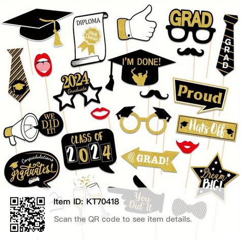 Diy Graduation Decorations, Party Photo Frame, Graduation Photo Props, Graduation Photo Booth Props, Black Party Decorations, Graduation Photo Booth, Gold Graduation Party, Graduation Party Diy, Graduation Party Favors