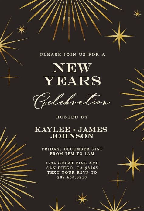 Nye Invite Template, New Years Invitations, New Year Invitation Template, New Year's Eve Flyer, New Year Invitation, New Years Eve Invitations, Snow Light, Greetings Island, New Year Fireworks