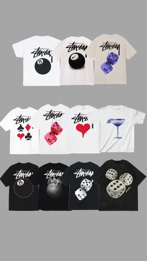 Stüssy tees 😍🍄 #style #fashion #fyp #streetwear #8ball #nike #stüssy #dice #tee #white #black #outfit Stussy Fuzzy Dice Tee, Stussy Clothes, White Black Outfit, Stussy Dice, Spicy Jam, Stussy T Shirt, Stussy Clothing, Diy Gifts For Him, Y2k Tops