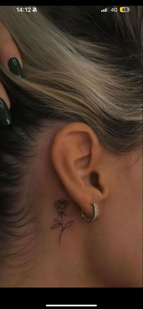 Behind The Ear Tattoo Ideas Floral, Behind Ear Tattoo Rose, Under The Ear Tattoo, Tattoo Behind Ears For Women, Tattoo Ideas Female Behind The Ear, Rose Ear Tattoo, Flower Behind Ear Tattoo, Flower Memorial Tattoo, Rose Behind Ear Tattoo