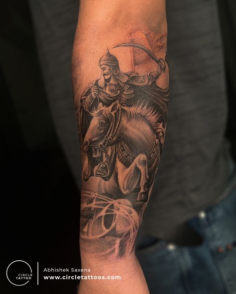 MAHARANA PRATAP Maharana Pratap Tattoo, Shivaji Maharaj Tattoo, Tattoo Pricing, Football Tattoo, Colour Tattoos, Maharana Pratap, Engagement Invitation Cards, Band Tattoos, Circle Tattoo