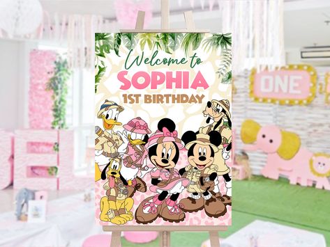 Minnie Mouse Safari Party, Pink Welcome Sign, Wild Birthday Party, Welcome Board, Welcome Boards, Safari Birthday Party, Minnie Mouse Pink, Welcome Banner, Safari Birthday