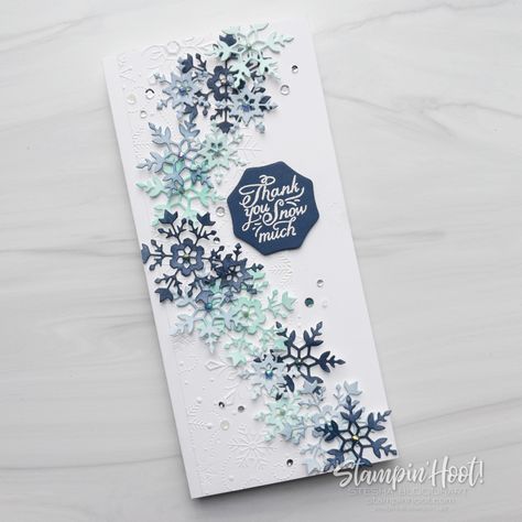 Thank You Snow Much Slimline Card - Stampin' Hoot Fancy Friday, Slimline Cards, Stampin Pretty, Snowflake Cards, Christmas Thank You, 2024 Christmas, Su Cards, Winter Cards, Holiday Catalog