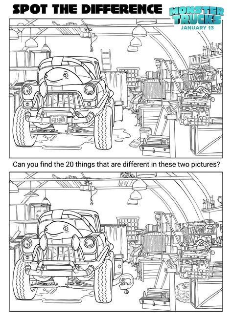 Find The Difference, Spot The Difference, Monster Truck, Coloring Page, Monster Trucks, Coloring Pages, Trucks, Colouring Pages