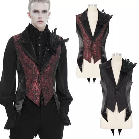 Victorian Waistcoat, Feather Party, Virgil Finlay, Gothic Fashion Victorian, Vampire Wedding, Cosplay Design, Vampire Clothes, Victorian Man, Red Gothic