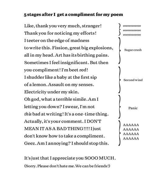 I don't know how to take a compliment I get for my poems. Take A Compliment, Under My Skin, Let You Down, How To Take, I Don't Know, Take A, Poetry, Take That, Writing