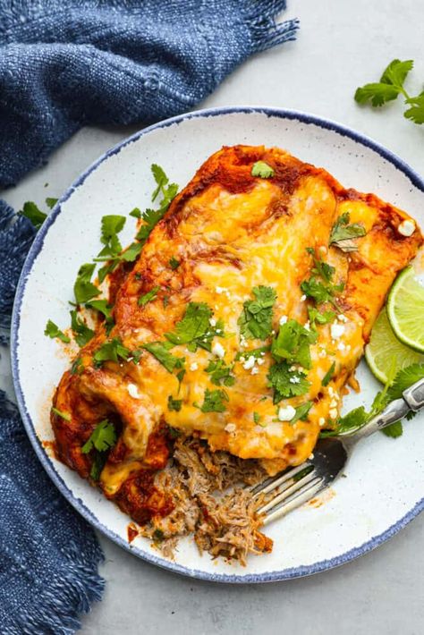 Pork Carnitas Enchiladas, Carnitas Enchiladas, Leftover Pork Recipes, Pork Enchiladas, Breakfast Enchiladas, Leftover Pork, The Recipe Critic, Enchiladas Recipe, Green Enchilada Sauce