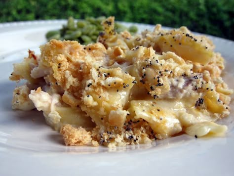 Cheesy Chicken Casserole | Plain Chicken Scalloped Chicken, Cheesy Chicken Casserole, Plain Chicken, Chicken Main Dishes, Chicken Recipes Casserole, Cheesy Chicken, Cheese Crackers, Poppy Seed, Egg Noodles