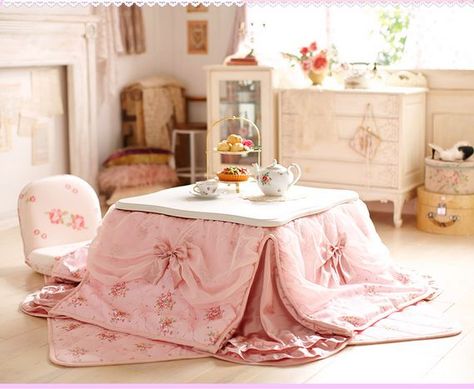 kawaii kotatsu japanese table Japanese Table, Japanese Room, Cute Furniture, Kawaii Room Decor, Japanese Furniture, Pink Living Room, Japanese Decor, Kawaii Room, Room Setup