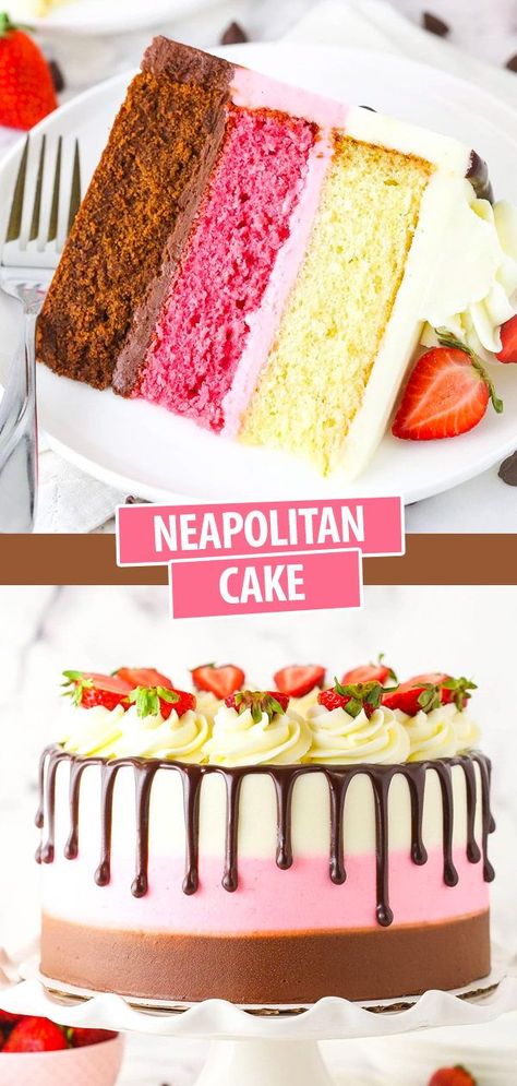 Napolitano Cake Recipe, Neopolitan Dessert Recipes, Layered Mini Cakes, 6in Round Cake, Mini Cake Design Ideas, Neopolitan Cake Recipes, Cake Flavors For Christmas, Neapolitan Cake Recipe, Cool Cake Flavors