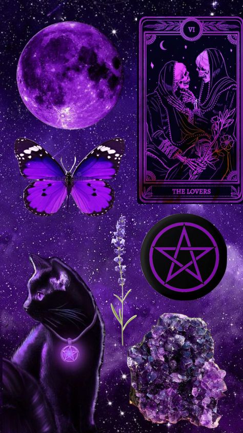 Dark Purple Art Aesthetic, Cosmic Goth Outfits, Purple Tarot Aesthetic, Purple Witch Wallpaper, Purple Witch Aesthetic Wallpaper, Witchcraft Wallpaper Aesthetic, Purple Mood Board Aesthetic, Purple Spiritual Aesthetic, Purple Moodboard Aesthetic