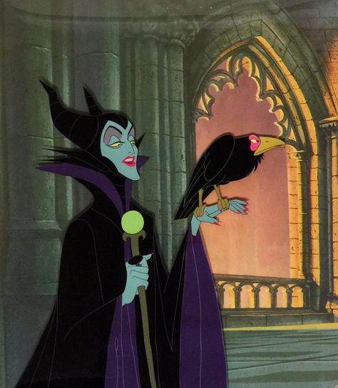 Animation Collection: Original Production Cel of Maleficent and Diablo from "Sleeping Beauty," 1959 Maleficent Cartoon, Walt Disney Studio, Sleeping Beauty Art, Didney Worl, Sleeping Beauty 1959, Sleeping Beauty Maleficent, Evil Disney, Disney Dragon, Disney Maleficent