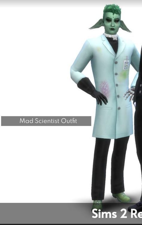 Conversion of male full body outfit from the base game of The Sims 2. Long lab coat and trousers. Long glove and robot hand. Mad Scientist Outfit, Scientist Outfit, Robot Hand, The Sims 2, Body Outfit, Long Gloves, Mad Scientist, Sims 2, The Sims 4