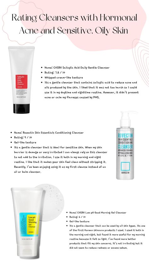 Cosrx Cleanser For Oily Skin, Skincare Routine For Oily Sensitive Skin, Korean Cleanser For Oily Skin, Korean Skincare Acne Prone Skin, Korean Skincare Sensitive Skin, Cosrx Low Ph Good Morning Gel Cleanser, Korean Skincare For Oily Acne Prone Skin, Rovectin Cleanser, Cosrx Salicylic Cleanser