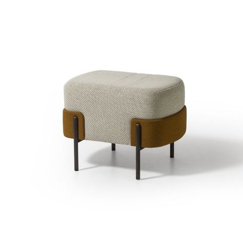 Designed by Marco Zito, WAM is an upholstered pouff with metal frame, brushed bronze or mat black finish. The seating is upholstered in fabric or leather. #Bross #design #furniture #pouff #homedesign #interiorideas #designinspiration #homedecor #interiordesign #lovedesign Coworking Furniture, Pouf Seating, Mat Decoration, Diy Ottoman, Pouf Design, Luxury Furniture Sofa, Pouffe Ottoman, Living Room Pouf, Sculptural Furniture