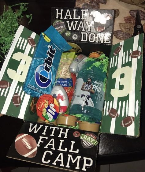 Fall Care Package Ideas | Finding Mandee Football Camp Basket Ideas, Fall Camp Basket Football Boyfriend, Fall Camp Basket Football, Football Camp Basket, Football Care Package Boyfriends, Football Gift Basket For Boyfriend, Football Basket Ideas, Fall Care Package Ideas, Football Basket Ideas Boyfriend