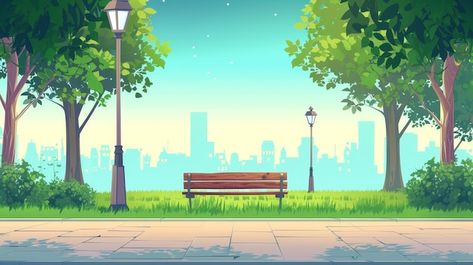 Park Bench Illustration, 2d Background Animation, 2d Animation Background, Cartoon Park, Garden Town, Animation Tips, Background Anime, Jungle Art, City Cartoon