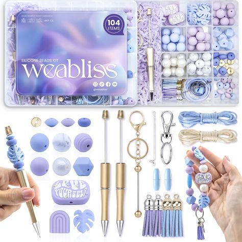 PRICES MAY VARY. [ The All In One Premium Kit ] — WEABLISS Silicone Beads Kit includes 91 Beads, 4 Key Tassels, 2 Beadable Pens, 2 Bracelet Clasps, 2 Elastic Cords, 1 Key Chain Bar, 1 Key Chain Hook with Ring, and 1 FREE Bead Embroidery Tool - all thoughtfully organized in a multi-use storage box. [ Highest Durability and Safety ] — Our Silicone Beads for Keychain Making Kit and Silicones Beads are made with food-grade silicone, BPA-free, skin-safe, and easy to wash & sanitize. Craft with confid Charm Bracelet Making Kit, Sleepover Gifts, Christmas Sleepover, Beads Kit, Rubber Bead, Bracelet Making Kit, Keychain Making, Beadable Pens, Safety Kit