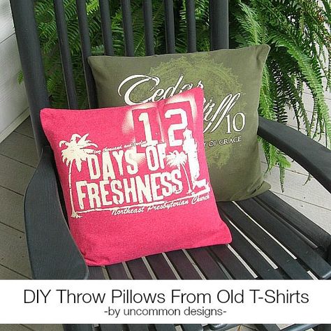 Create fun throw pillows from old t-shirts for a fun whimsical home decor item via Uncommon Designs. T Shirt Pillows, Diy Throws, Shirt Pillows, Diy Throw Pillows, Leopard Painting, Fun Throw Pillows, Youth Room, Whimsical Home, Mason Jar Crafts Diy