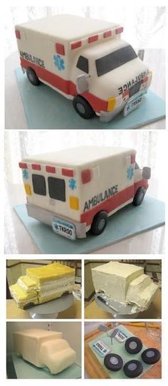 Tarta Ambulancia Ambulance Cake, Mickey Cake, Cake Structure, Cake Pattern, Sculpted Cakes, Cake Shapes, Car Cake, Novelty Cakes, Cake Decorating Tutorials