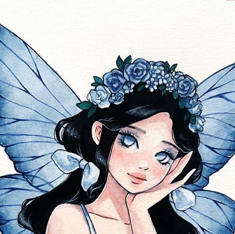 Lèda Havasi on Instagram: "Finished Blue Fairy, using the supplies from @grabieofficial 💙🦋 • • • • • • #fairyillustration #illustrationartists #fairycore #fairyart #fairyartwork #fairydrawing #fairycoreaesthetic #cutefairy #cuteart #letsgrabie #cuteartwork #faeart #watercolorpaintings" Winter Fairy Aesthetic, Fairy Aesthetic Wallpaper, Simple Cute Hairstyles, Fairy Sketch, Fairy Cartoon, Fae Art, Water Fairy, Blue Drawings, Fairy Paintings