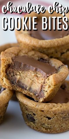 Chocolate Chip Cookie Bites, Mini Peanut Butter Cups, Easiest Dessert, Cookie Cups Recipe, Reese's Chocolate, Cookie Bites, Peanut Butter Chocolate Chip Cookies, Reeses Peanut Butter, Peanut Butter Chocolate Chip