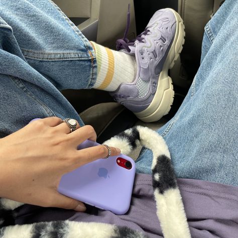 Converse Gianno Outfit, Golf Le Fleur Gianno Outfit, Converse Gianno, Converse X Golf Le Fleur, Converse Golf Le Fleur, Ootd Aesthetic, Purple Fits, Flower Bag, Dream Shoes