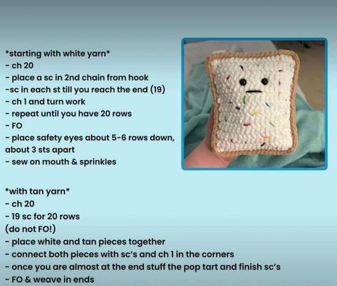 Crochet Pop Tart, Crochet Projects To Sell, Food Crochet, Crochet Tutorial Pattern, Pop Tart, Crochet Patterns Free Beginner, Quick Crochet Patterns, Crochet Bee, Pola Amigurumi