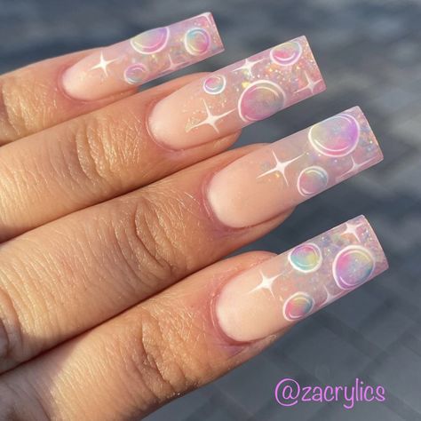 Simple Rave Nails, Cut Nail Ideas, Old School Nail Designs 90s, Edgy Nails Acrylic, Rave Nails Festivals, Medium Square Nails Designs, Edc Nails Designs, Rave Nails Designs, Old School Nails