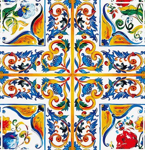 Mediterranean Prints Patterns, Sicilian Pattern Design, Sicilian Pattern, Sicilian Aesthetic, Italian Patterns, Sicilian Art, Sicilian Decor, Italian Tiles Pattern, Majolica Tiles